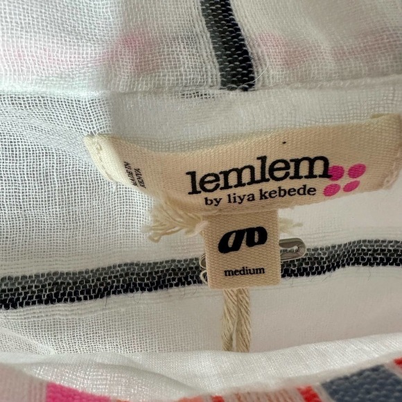 Lemlem by Liya Kebede Cotton Gauze Striped Off Shoulder Crop Top Size Medium - Picture 8 of 10